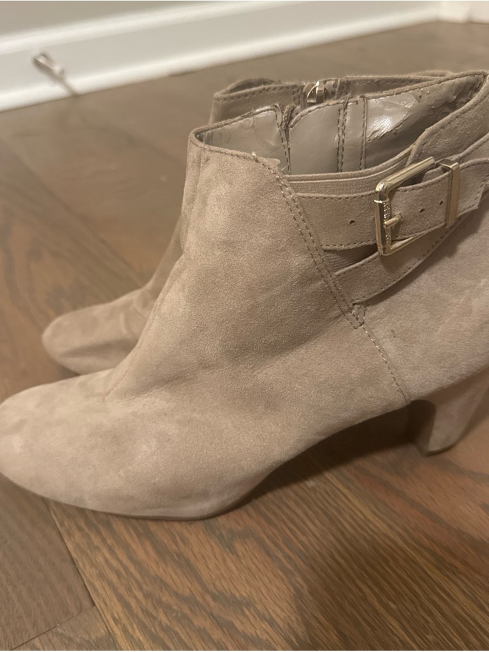 Sam & Libby Taupe Suede Ankle Boots with Buckle